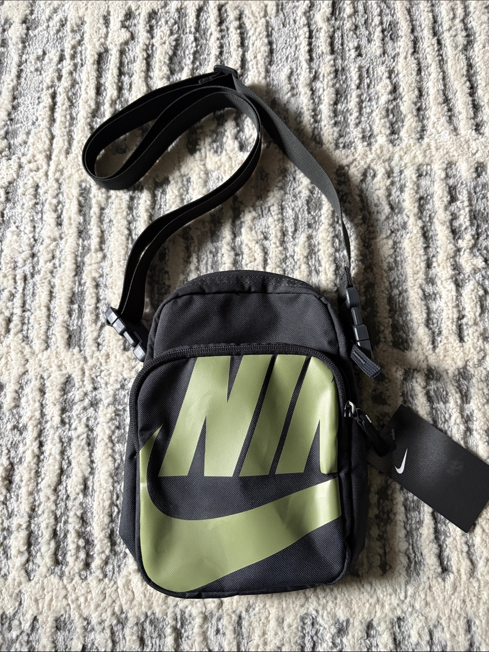 Nike Gray Unisex Shoulder Bag with Olive Green Logo